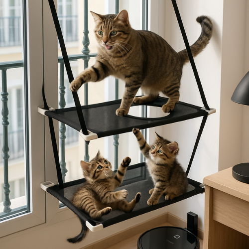 hamac chat fenetre sur 2 étages