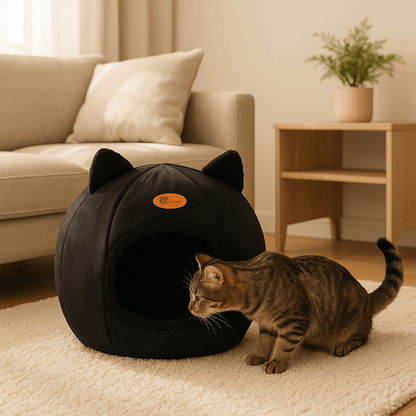 Niche à Chat noir curieux